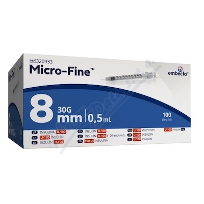 Embecta Micro-Fine inzulinová stříkačka U-100 8mm 30G 0,5ml 100 ks