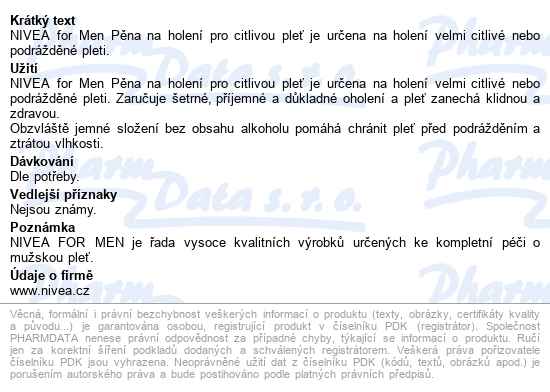Nivea Men Sensitive Hol.pěna 200ml 81720 - popis