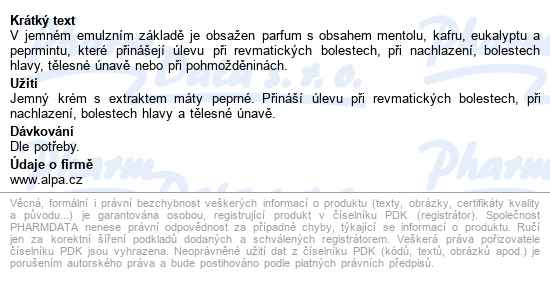 Alpa Bylinný Masážní Krém Pamenol 40g - popis