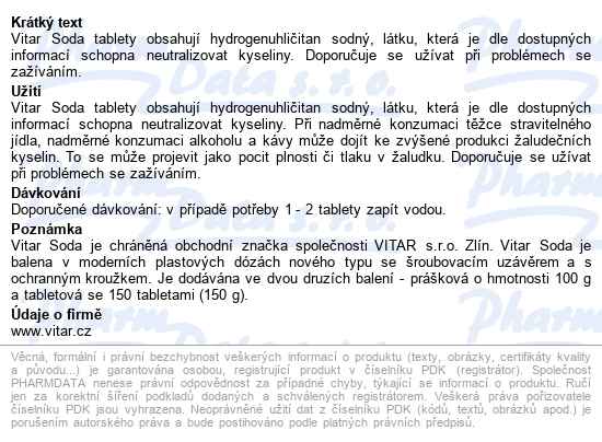 Vitar Soda Tbl.150 - popis