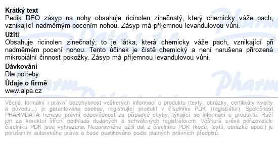 Pedik Deo Zásyp Na Nohy 100g - popis