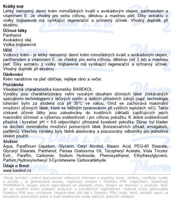 Barekol Violkový Krém 50ml - popis