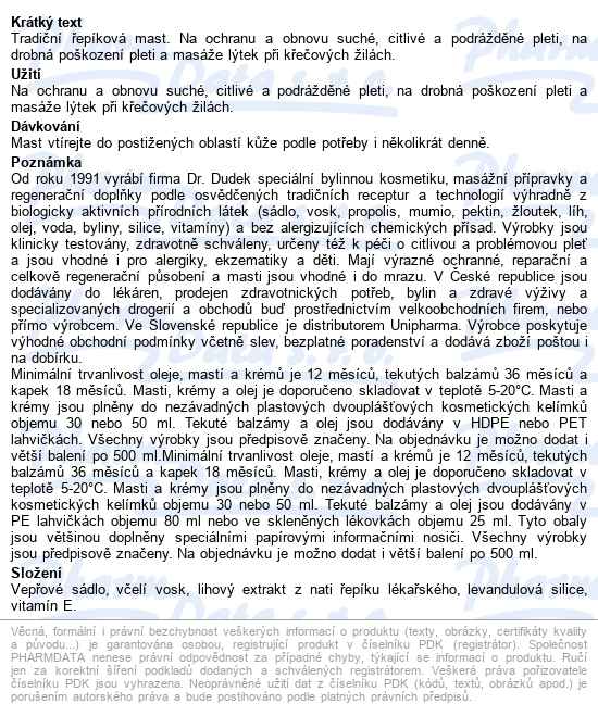 Dr.dudek řepíková Mast Tradiční 50 Ml - popis