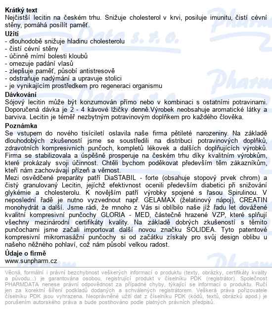 Sojový Lecitin Granulovaný 250g - popis