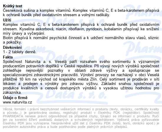 Naturvita Allicor Super česnek+vitamin.tbl.60 - popis