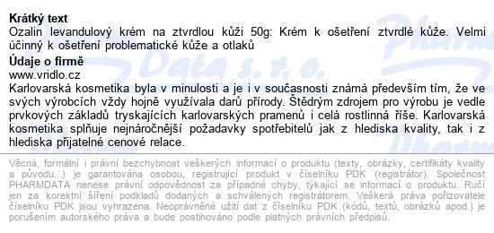 Ozalin Levandulový Krém Na Ztvrdlou Kůži 50g - popis