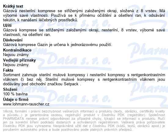 Gáza Hydrofilní Skládaná Kompresy Nesterilní 5x5cm,8 vrstev,100ks - popis