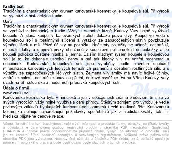 Karlovarská Koupelová Sůl Náhr.balení 300g - popis