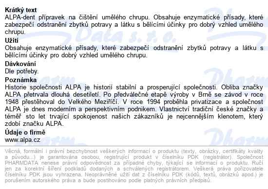 Alpa Dent Pro čištění Umělého Chrupu New 150g - popis