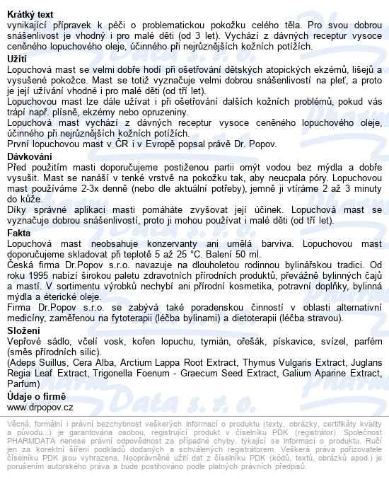 Dr.popov Lopuchová Mast 50ml - popis