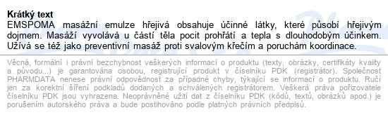 Emspoma Masážní Emulze Hřejivá O 1000ml (růžová) - popis