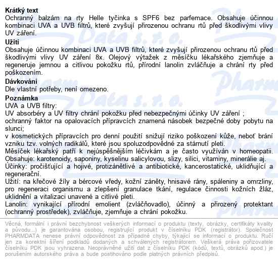 Helle Balzám Na Rty Klasika Spf6 3.7g - popis