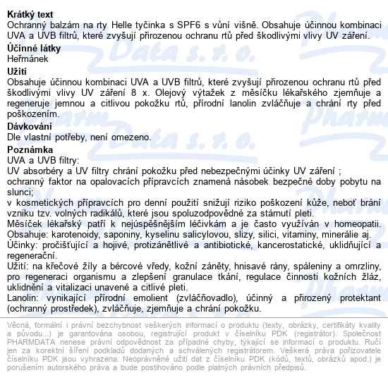 Helle Balzám Na Rty Višeň Spf6 3.7g - popis