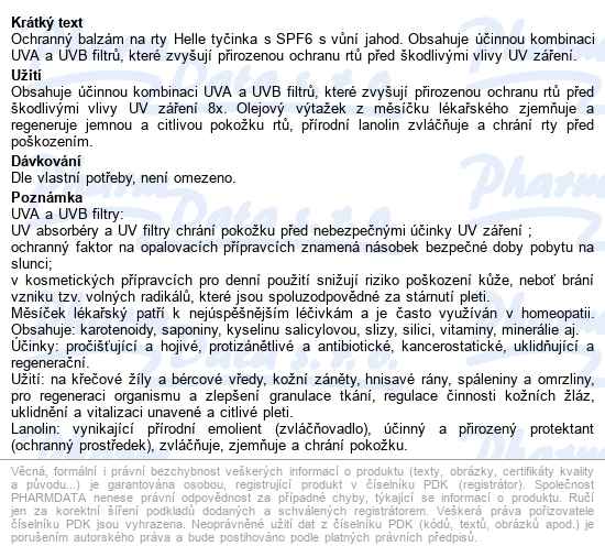 Helle Balzám Na Rty Jahoda Spf6 3.7g - popis