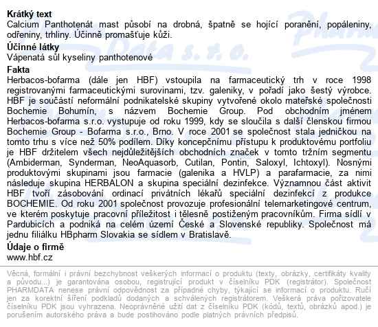Herbacos Calcium Panthotenát Mast 30g - popis