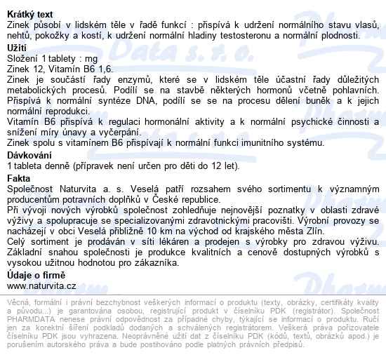 Naturvita Zinek Forte Tbl.60 - popis