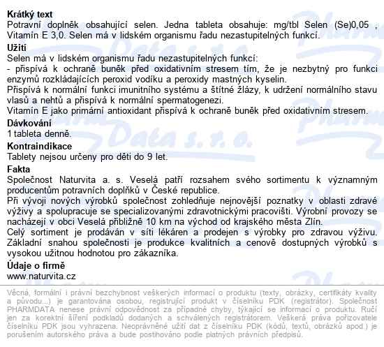 Naturvita Selen Forte Tbl.60 - popis