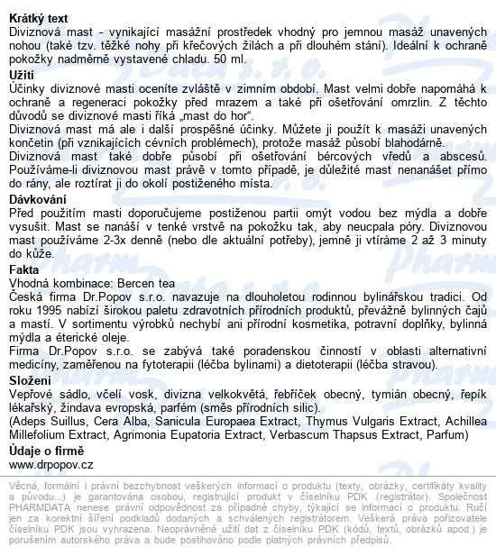 Dr.popov Diviznová Mast 50ml - popis