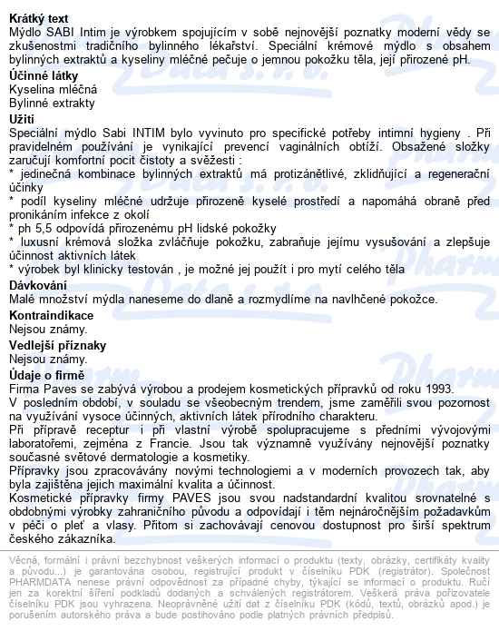 Sabi Intim Herbal Jemné Byl.mýdlo Pro ženy 220ml - popis
