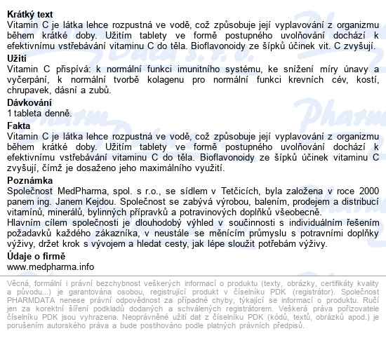 Medpharma Vitamin C 500mg S šípky Tbl.67 Prod.úč. - popis