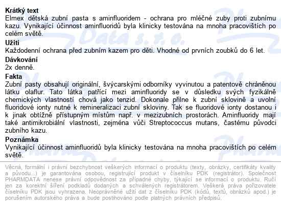 Elmex Zubní Pasta 50ml Dětská - popis