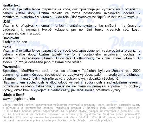 Medpharma Vitamín C 500mg S šípky Tbl.37 Prod.úč. - popis