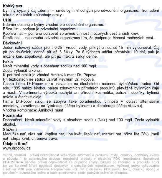 Dr.popov čaj Edemin 50g - popis
