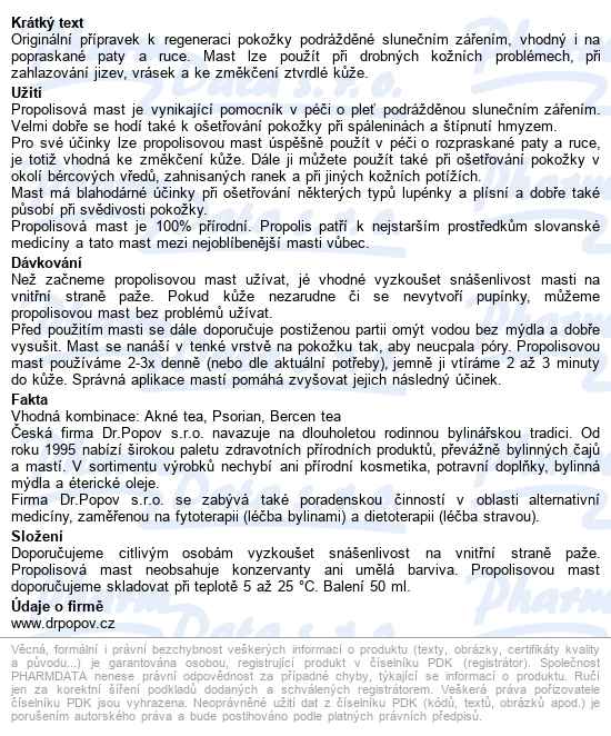 Dr.popov Propolisová Mast S Medem 50ml - popis