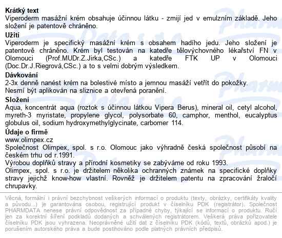 Olimpex Viperoderm Krém S Hadím Jedem 500ml - popis