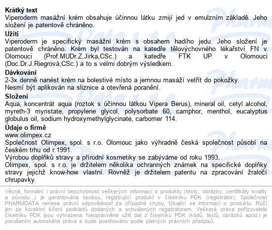 Olimpex Viperoderm Krém S Hadím Jedem 200ml - popis