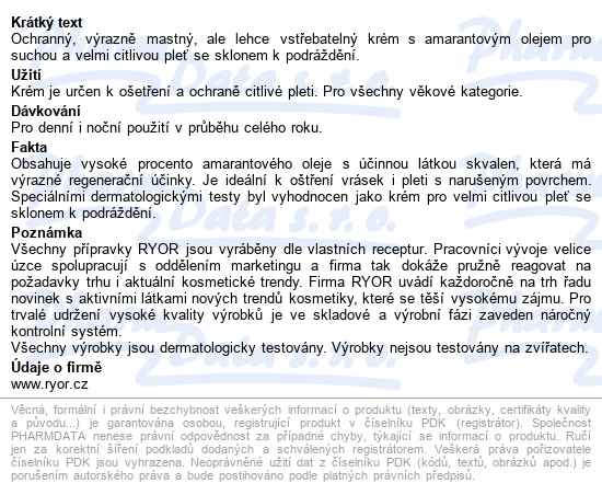 Ryor Ryamar Krém S Amarantem 50g - popis