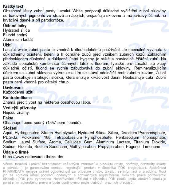 Lacalut White Zubní Pasta 75ml - popis