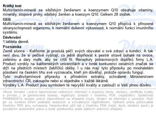 Multivitamin-minerál Se ženšenem+koenz.q10 Tbl.100 - popis