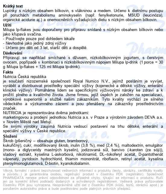 Milupa Lp-flakes 375g Pku - popis