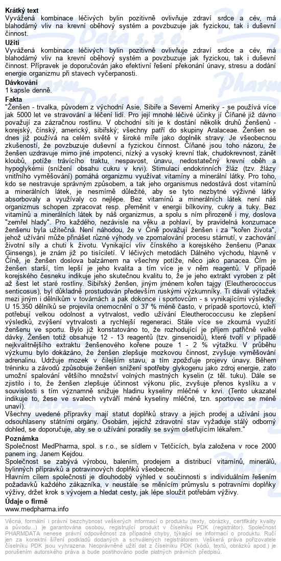 Medpharma žen-šen+echinacea+leuzea Cps.67 - popis