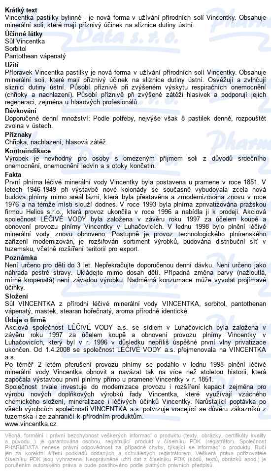 Vincentka Pastilky Ovocné 18ks - popis