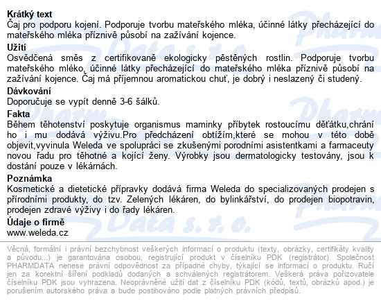 Weleda čaj Pro Kojící ženy Porcovaný 20x2g 40g - popis
