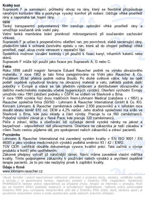 Krytí Fóliové Transparentní Suprasorb F 5x7cm samolepící,10ks - popis