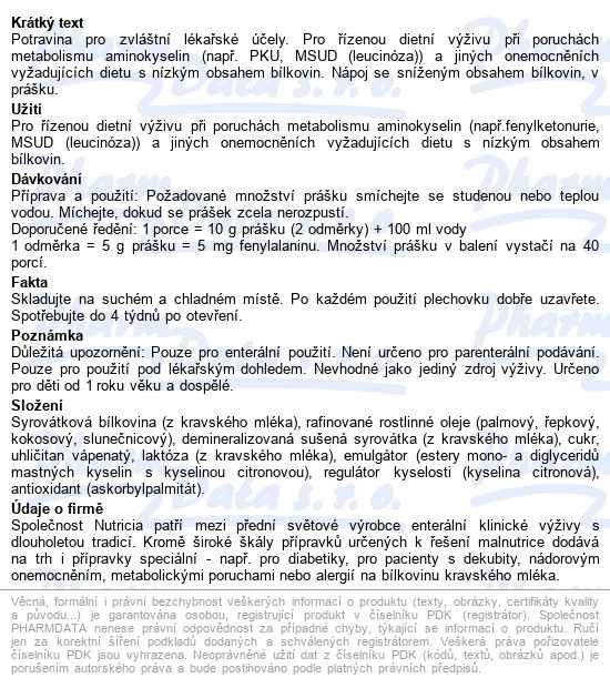 Milupa Lp-drink Plv.400g Pku - popis