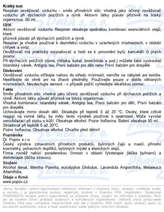 Dr.popov Respiran Aromaterap.osvěž.vzduchu 50ml - popis