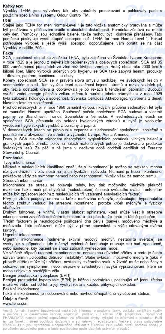 Tena Men Level 2 vložky absorpční,450ml,20ks - popis