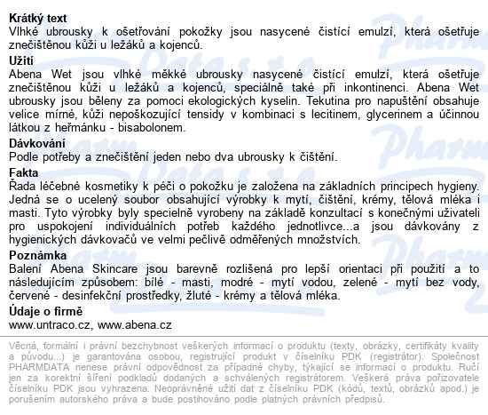 Abena Skincare Vlhčené čistící Ubrousky 80ks - popis