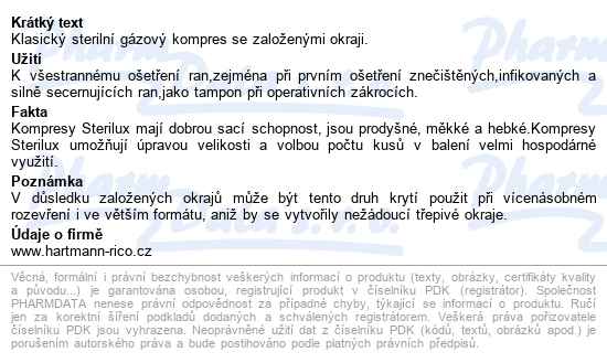 Gáza Skládaná Kompresy Sterilní Sterilux 7,5x7,5cm,8 vrstev,25x2ks - popis