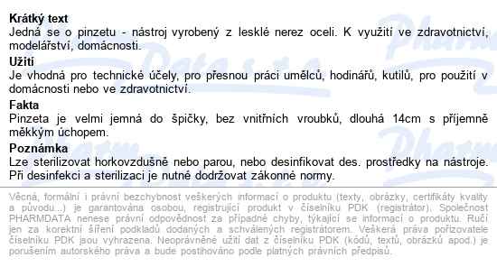 Pinzeta Technická 14cm - popis