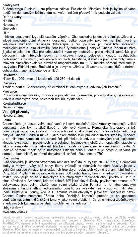 Oro Verde čaj Chancapiedra 50g - popis