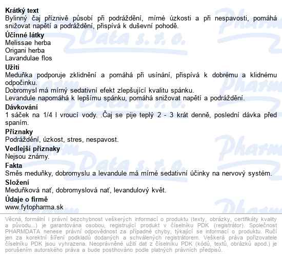 Melaton Bylinný Uklidňující čaj 20x1.5g Fytopharma - popis