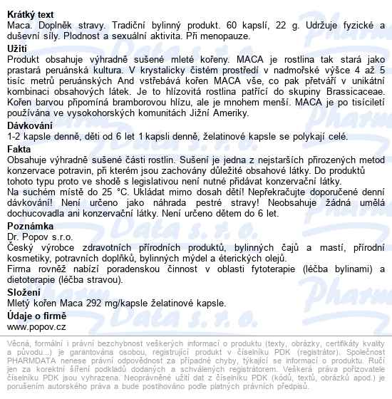Dr.popov Maca Při únavě A Stresu Cps.60 - popis