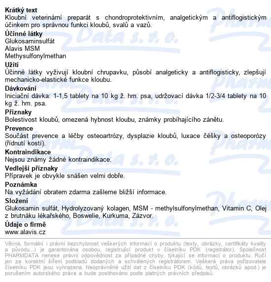 Alavis MSM + glukosamin sulfát pro psy 60 tablet - popis