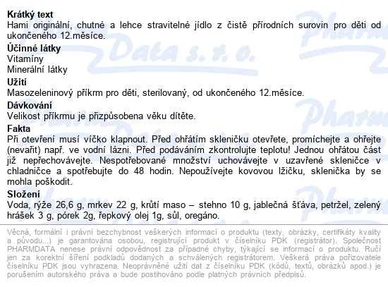 Hami Rizoto S Krůt.masem Cuket.a Hráš.250g 12m+ - popis