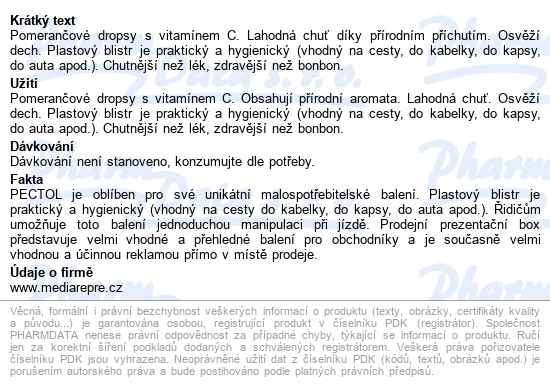 Pectol Pomerančový Drops S Vit.c Blistr 8ks - popis